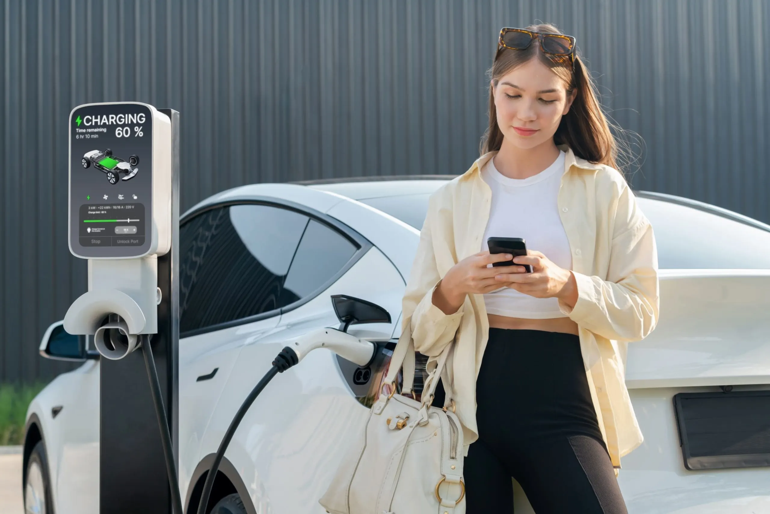 USA Electric Vehicles Range Extender Market Outlook to 2030 young-woman-holding-shopping-bag-recharge-ev-car-expedient-1-scaled